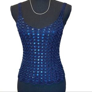 Women's Small Blue Crocheted Sequined Short Tank